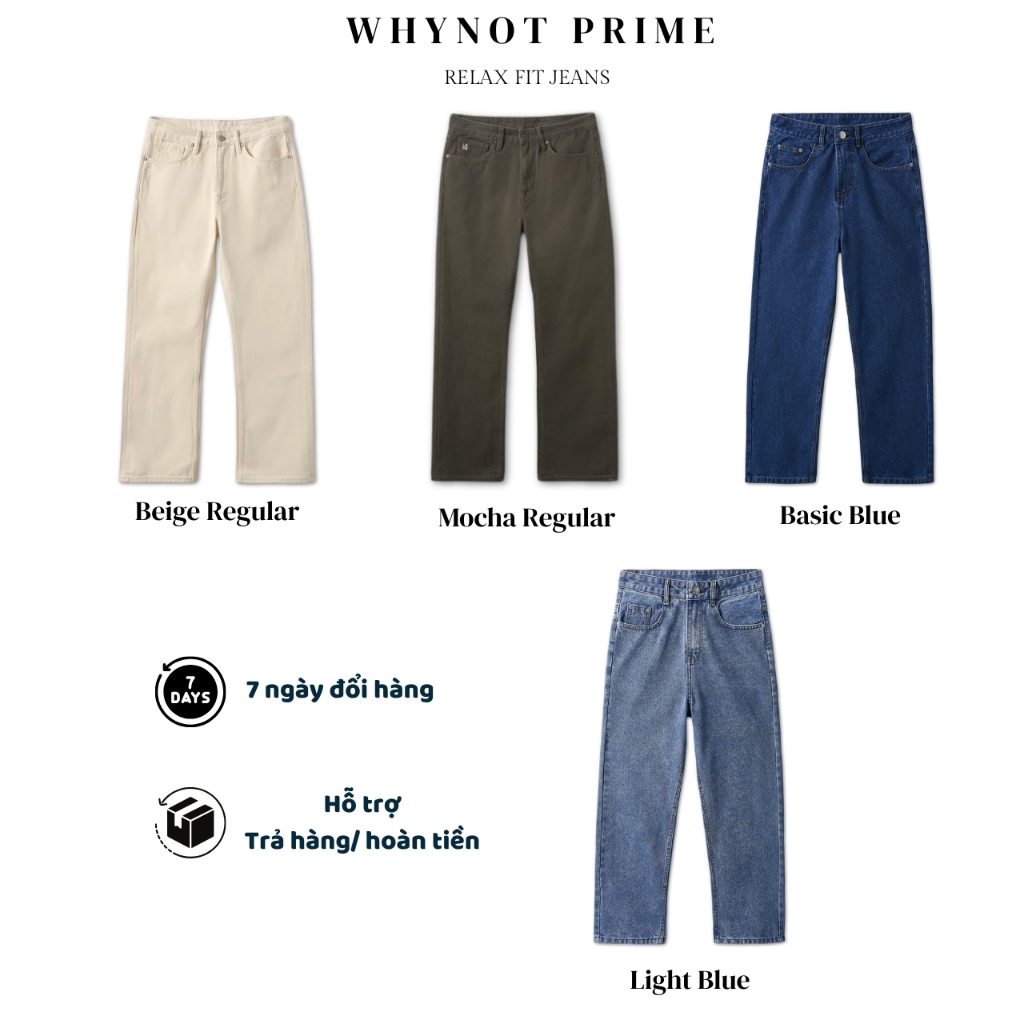 Quần Jean Nam Ống Suông Đứng Form Regular WN PRIME, Quần Bò Nam Nữ Form Suông Rộng 4 Màu Có BigSize