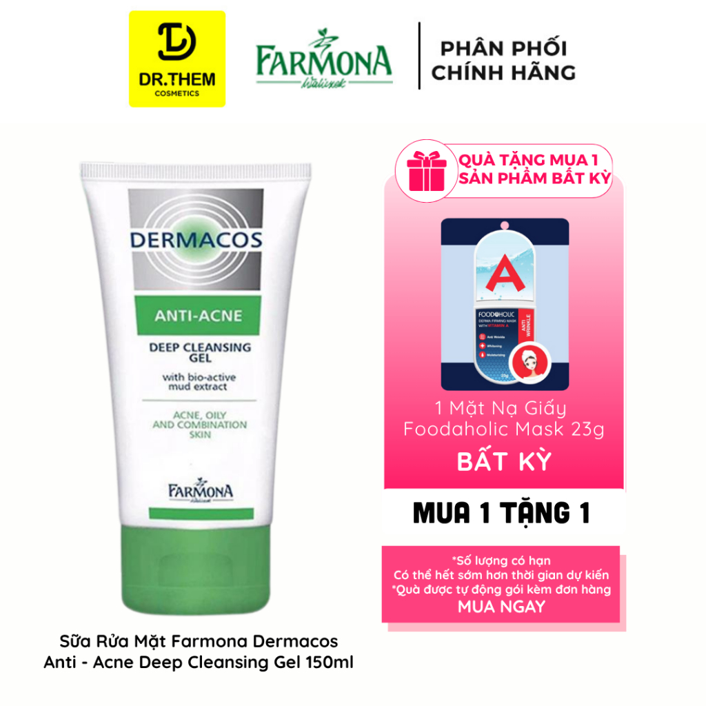 DERMACOS Sữa Rửa Mặt Farmona Dermacos Anti Acne Deep Cleansing Gel 150ml, Sạch Sâu Ngừa Mụn, Cho Da Dầu- Dr Thêm