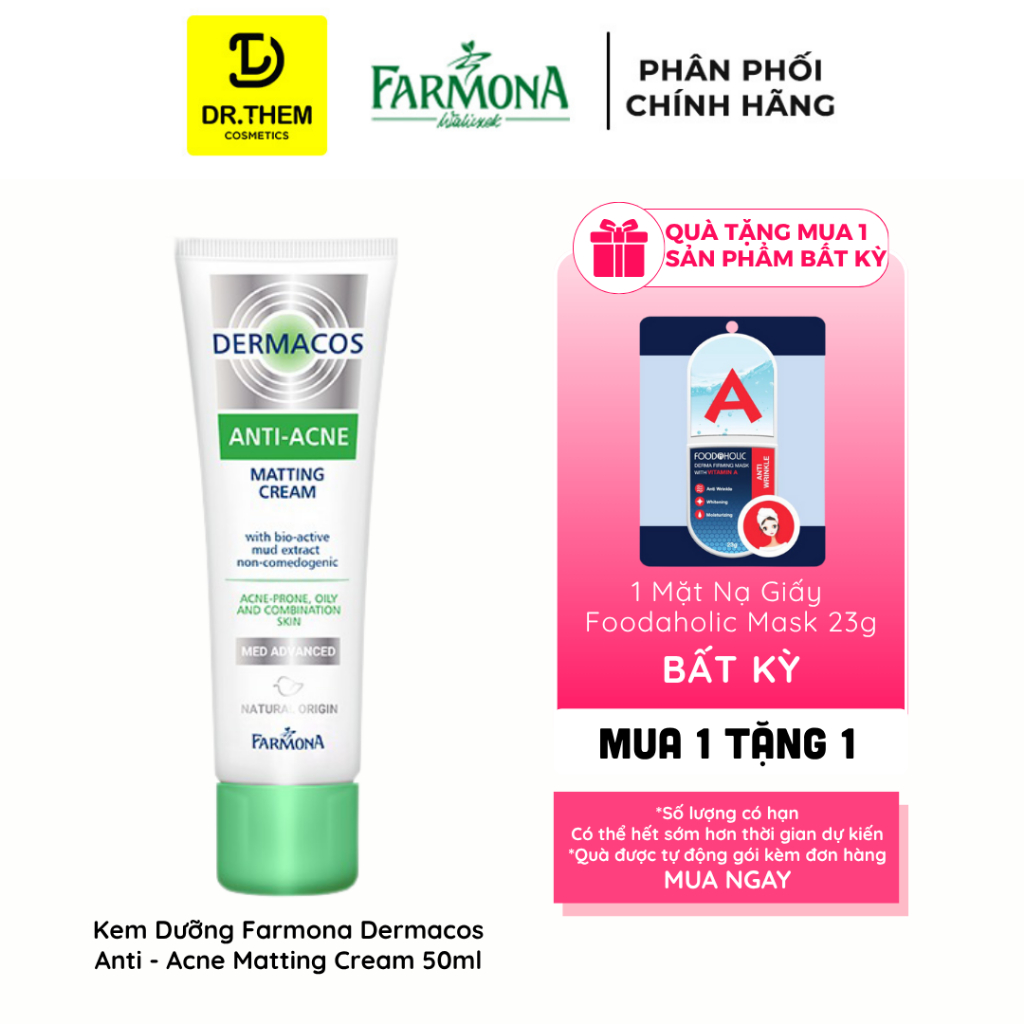 Dermacos Kem Dưỡng Giảm Bóng Nhờn, Ngừa Mụn Farmona Dermacos Anti Acne Matting Cream 50ml - Dr Thêm