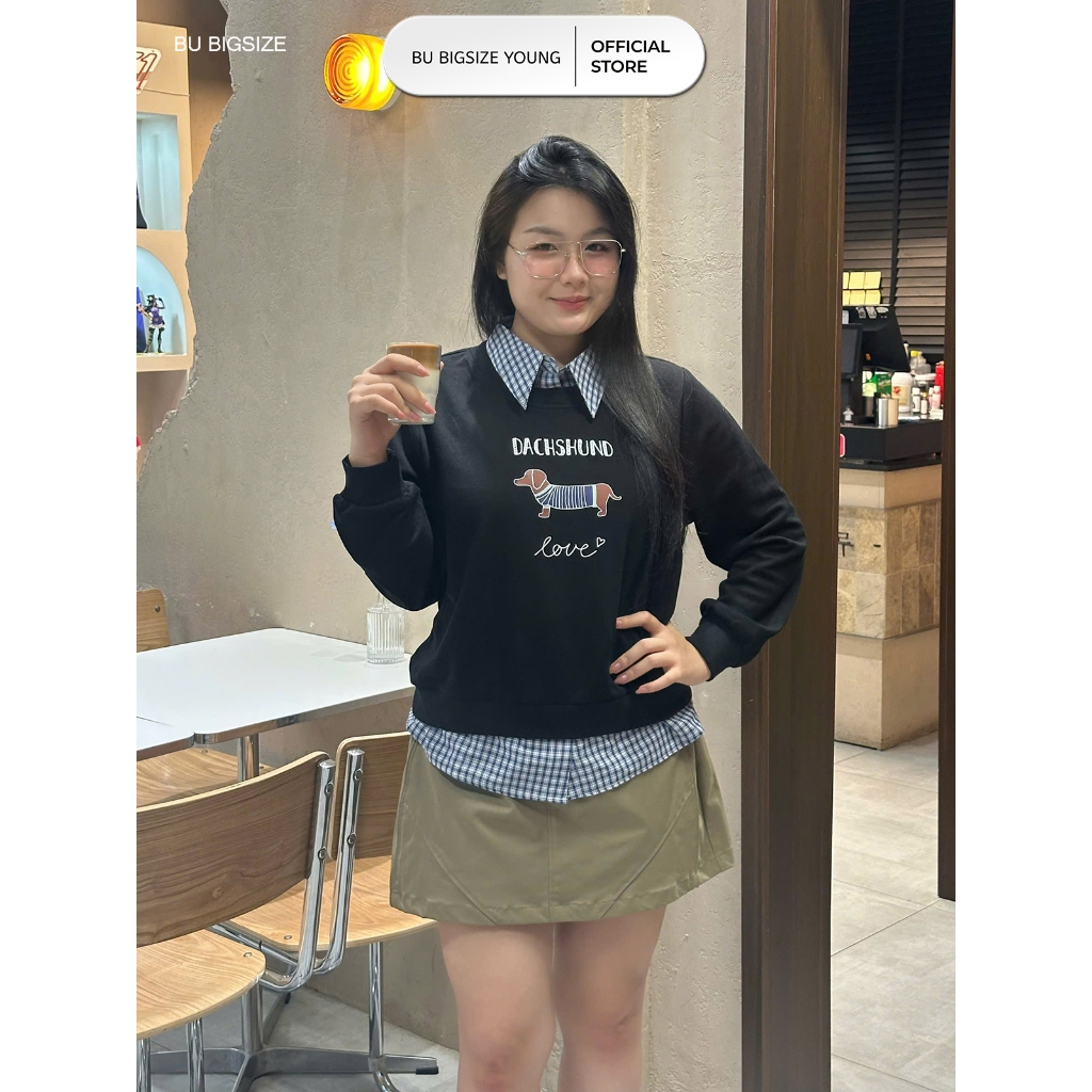 Áo hoodie phối caro BIGSIZE (55kg đến 95kg) - 25DAP121 - [BU Bigsize Young]