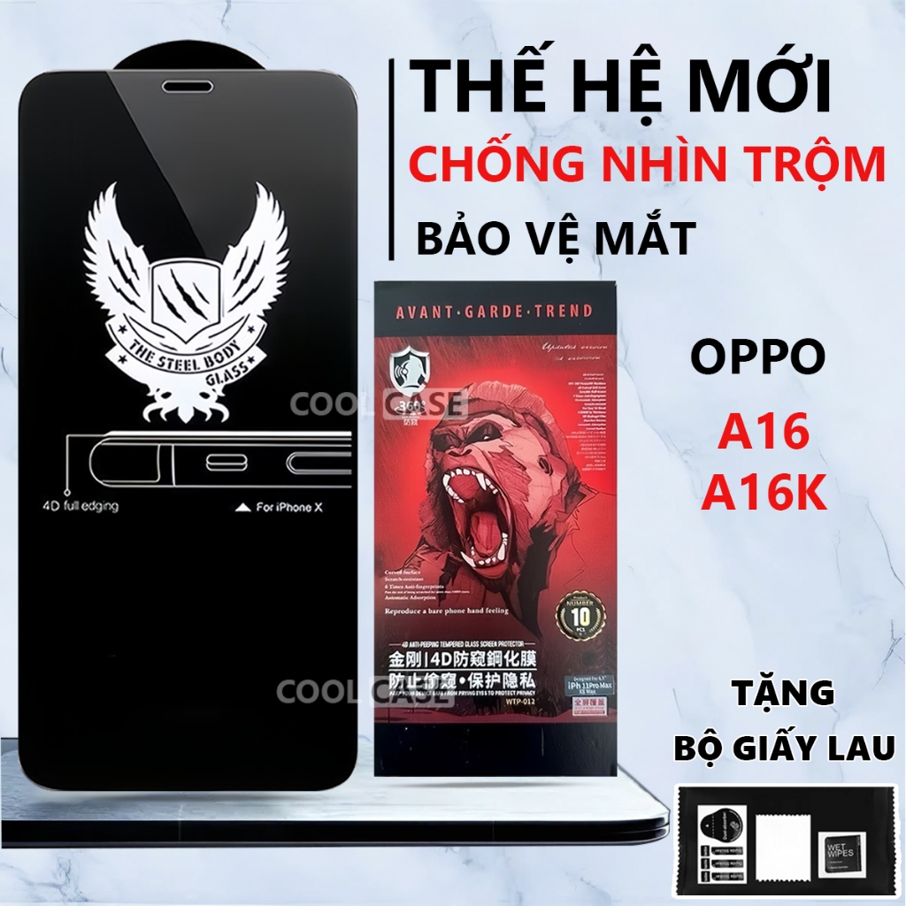 Kính cường lực chống nhìn trộm OPPO A16K / A16 chống ánh sáng xanh, bảo vệ mắt-Cool Case