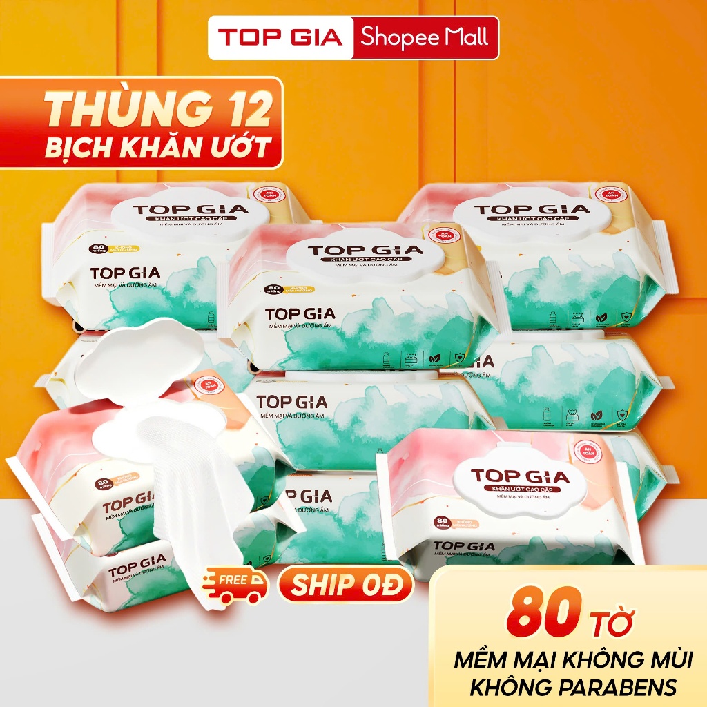 Khăn ướt cao cấp Top gia 80 tờ mềm mại không mùi không parabens dành cho em bé