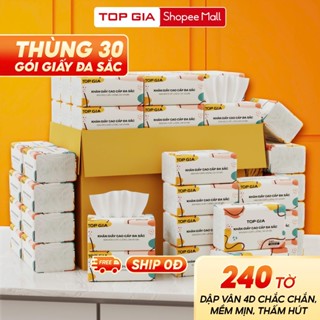 Giấy ăn rút đa sắc Topgia thùng 30 gói cao cấp 240 tờ 4 lớp dập vân 4D chắc chắn, mềm mịn, thấm hút
