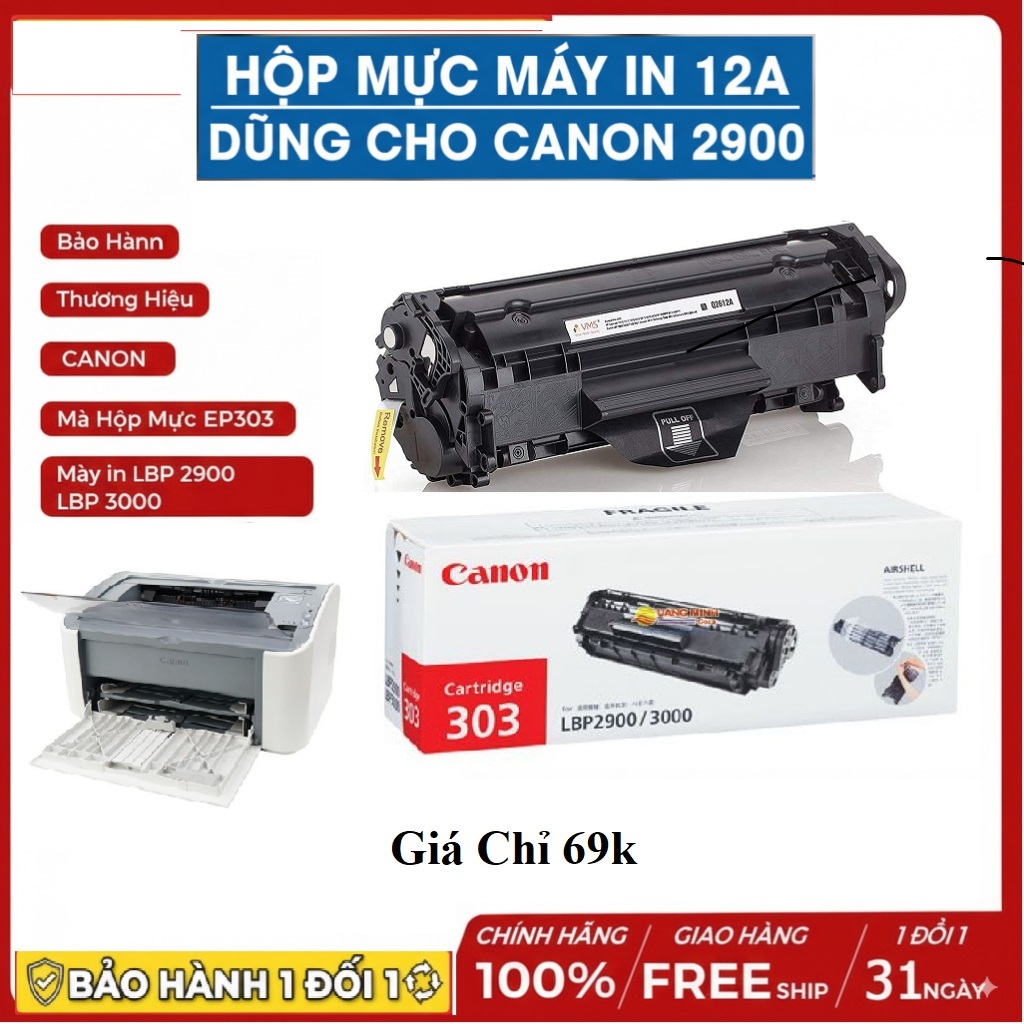 Hộp mực in Canon 2900 (Q2612A/FX9/303) - Mới FULL BOX Nhập Khẩu Siêu Nét