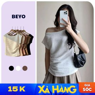 Áo thun lệch vai tay ngắn Beyo áo phông dáng vừa chất liệu xốp nhăn T006