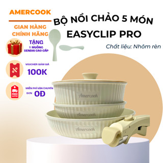 Bộ nồi chảo chống dính 5 món A tay cầm rời Easyclip Pro, dùng bếp điện, bếp ga, bếp từ, bếp hồng ngoại