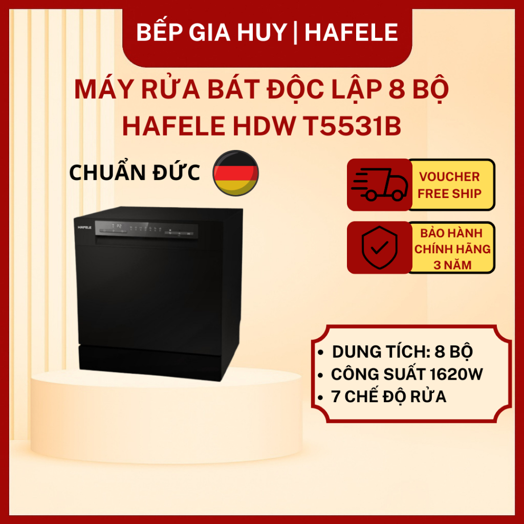 Máy rửa bát để bàn Hafele HDW-T5531B – 8 bộ, sấy tăng cường, tiết kiệm A+ 538.21.350