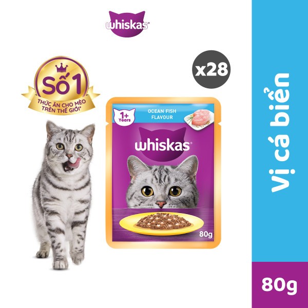 Thùng Thức Ăn Cho Mèo Lớn Dạng Sốt Pate WHISKAS - túi 80g, 28 gói