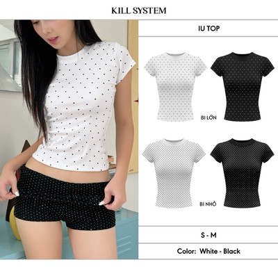 Áo babytee chấm bi form body tôn dáng IU - 𝐊𝐈𝐋𝐋 𝐒𝐘𝐒𝐓𝐄𝐌