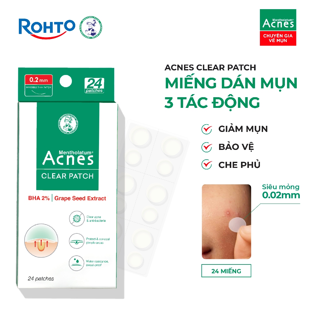 Miếng dán mụn giúp giảm mụn sưng viêm Acnes Clear Patch (24 Miếng)