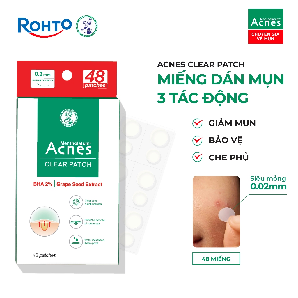 Miếng dán mụn giúp giảm mụn sưng viêm Acnes Clear Patch (48 Miếng)