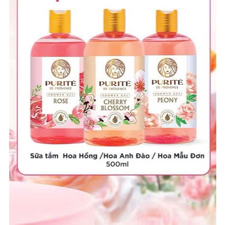 Sữa Tắm Purite Hoa Anh Đào - Mẫu Đơn - Hoa Hồng 500ml