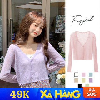 Áo khoác cardigan mỏng dệt kim dài tay cổ V forgirl kiểu dáng croptop FG094