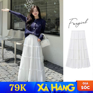 Chân váy midi Forgirl chân váy xòe dài voan tơ thiết kế layer 4 tầng bồng bềnh T017