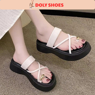  Dép Nữ Xỏ Ngón Dép Quai Chéo Phồng Kẹp Nhẫn Đế Cao 4p Style Đường Phố Lên Chân Cực Sang Chảnh DoLy Shoes 