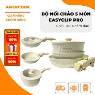 Bộ nồi chảo nhôm 5 món tay rời, chống dính , đáy dày, Dùng cho bếp gas, hồng ngoại, từ, điện