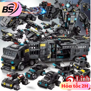   920 chi tiết  Bộ đồ chơi lắp ghép xếp hình cảnh sát oto robot du thuyền trực thăng xe swat máy bay AT 8577 