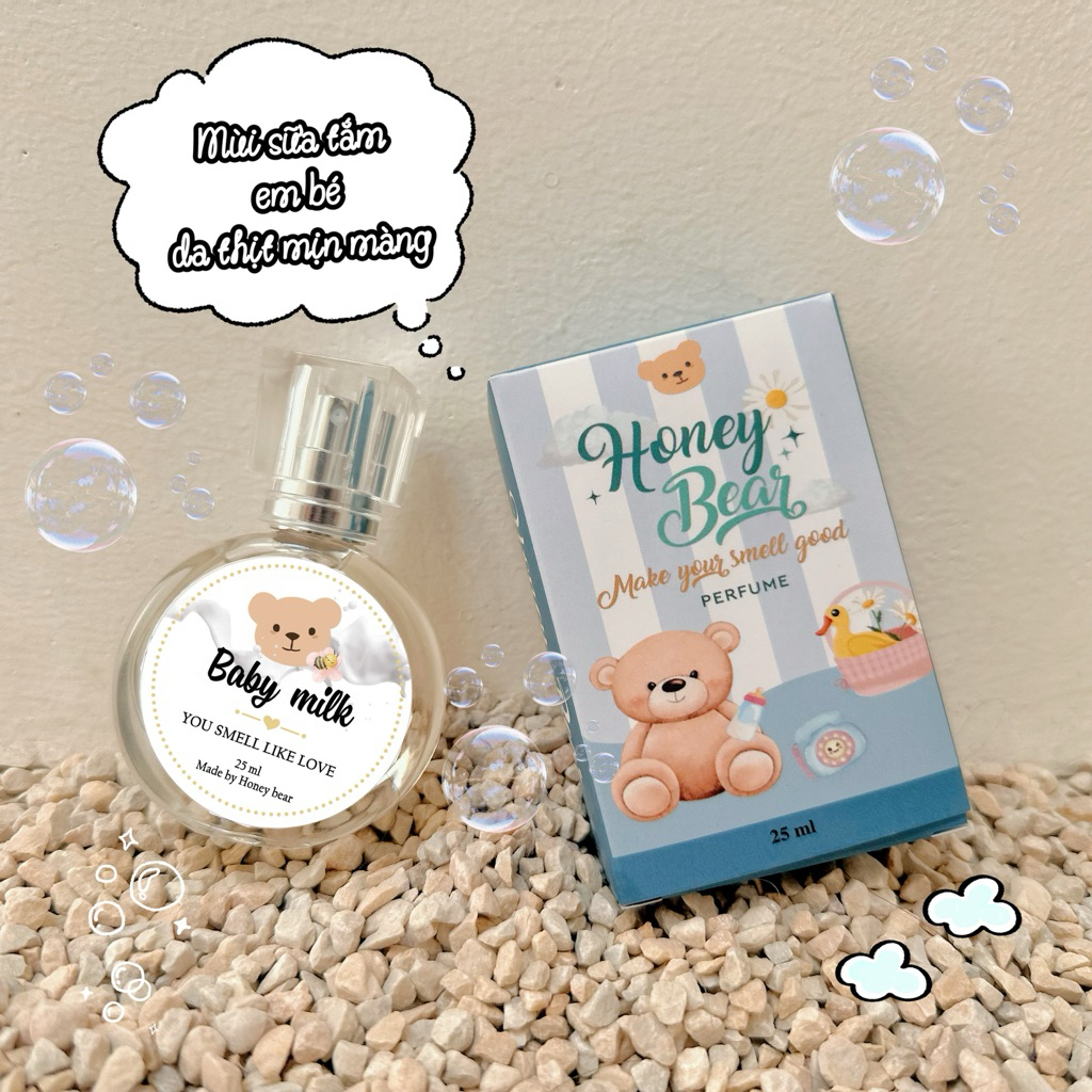 Nước hoa Honeybear chai thuỷ tinh 25ml hương sữa lạt mix phấn rôm