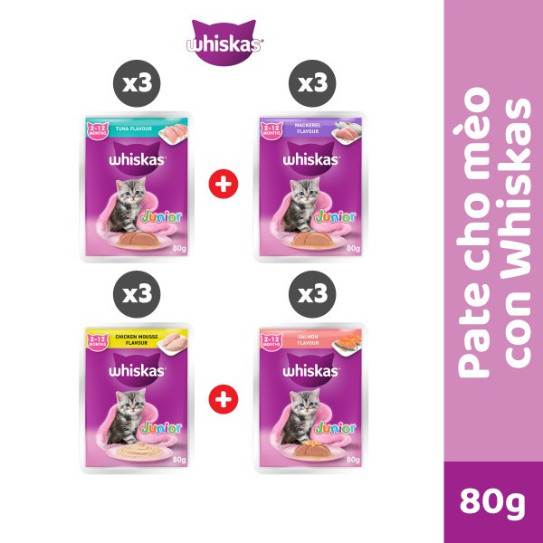 Thức ăn cho mèo con dạng sốt WHISKAS - gói 80g, 12 gói