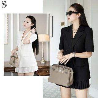   Bản Cao Cấp  Set Áo Vest Blazer Tay Ngắn Công Sở Dáng Xuông Phối Chân Váy Xếp Ly Bliss - S510 