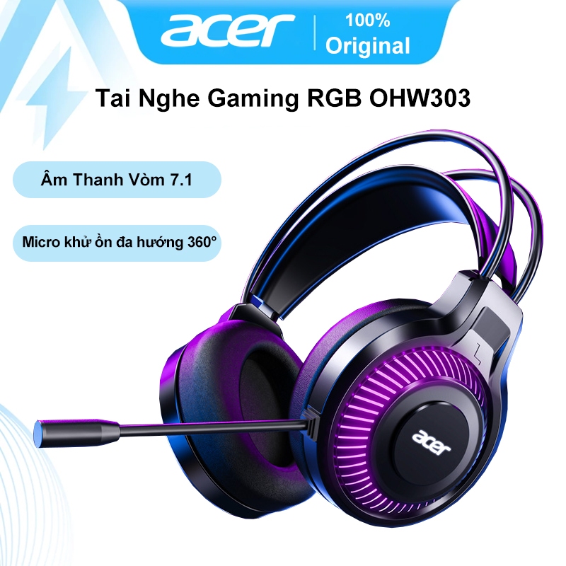 Tai Nghe Gaming acer OHW303 Có Micro Giảm Ồn / Âm Thanh Vòm 7.1 / Đèn RGB