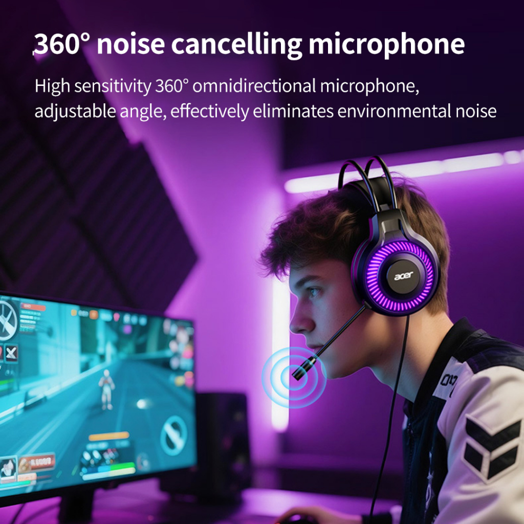 Tai Nghe Gaming acer OHW303 Có Micro Giảm Ồn / Âm Thanh Vòm 7.1 / Đèn RGB | BigBuy360 - bigbuy360.vn