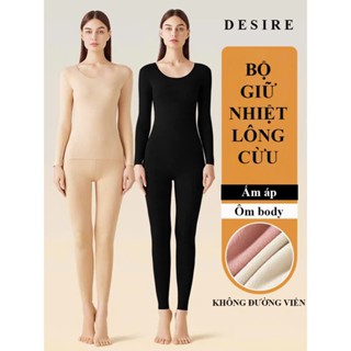 Đồ bộ giữ nhiệt nữ giới mùa đông siêu nhẹ ấm áp vải Nhung lót Len Cashmere không đường viền AGN-002