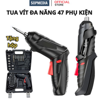 Máy khoan vít cầm tay SOPMEDIA máy bắn vít pin mini đa năng 47 phụ kiện bắt vít 2 chiều tặng kèm sạc và hộp đựng