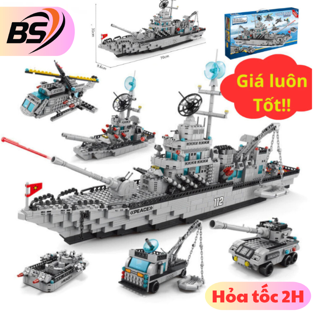 [ 1560 Chi Tiết] Bộ đồ chơi lắp ráp 6 mô hình Tàu Chiến 1560 PCS Kèm Xếp Hình Máy Bay, Xe tăng, Trực Thăng, Cảnh sát