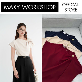 Áo kiểu nữ lụa xếp ly vai tay cánh dơi cúc mạ Button Sleeve Top Maxy Workshop