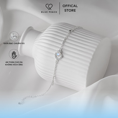 Lắc Tay Bạc 925 Blue Peach LT Vòng Tròn Hoa 5 Cánh - Moonstone 1 Dây LT739