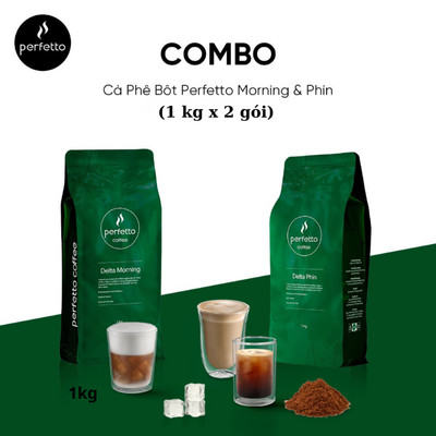 Combo 1kg Cà phê bột Perfetto Delta Morning & 1kg Delta Phin - Cà phê rang xay nguyên chất
