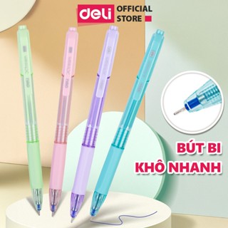Combo 5/10/20 bút bi bấm văn phòng mực xanh khô nhanh ngòi 0.7mm Deli nét đều trơn tru có đệm tay cao su