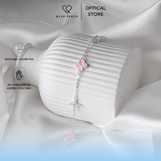 Lắc Tay Bạc 925 Blue Peach LT Cỏ 4 Lá Tim Đá Hồng LT931