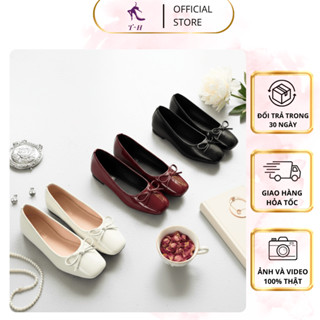 Giày búp bê nữ đính nơ đế dẻo, da mềm, giày búp bê T&H basic dễ phối đồ GGC0047 - Xưởng Giày T&H