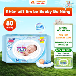 Khăn Ướt BOBBY Đa Năng Cho Bé Sợi Cotton Chiết Xuất Lô Hội Nano Bạc Không/Có Mùi 100 miếng - MC30