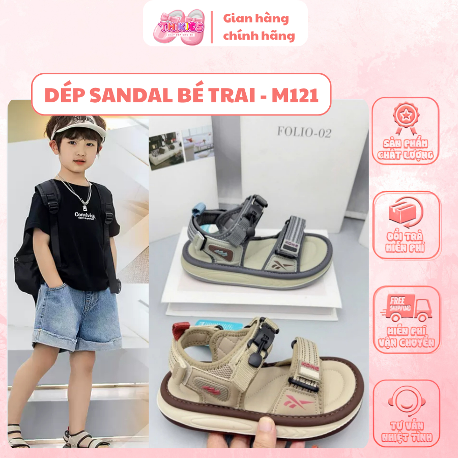 [M113] Dép sandal bé trai, dép bitis cho bé trai quai dán đi học đi chơi 2 màu kem, ghi thoải mái mẫ