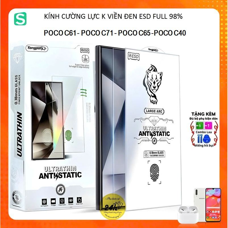 Kính cường lực Không viền trong suốt FULL 98% Dành cho Poco C61 - Poco C71 - Poco  C65 - Poco  C40