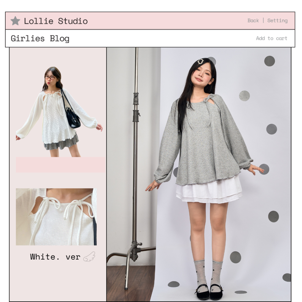  LOLLIE STUDIO - Áo thun dài tay nữ thu đông thiết kế buộc nơ vai Croffle Tee TKP216 dễ dàng phối đồ nữ tính năng động 