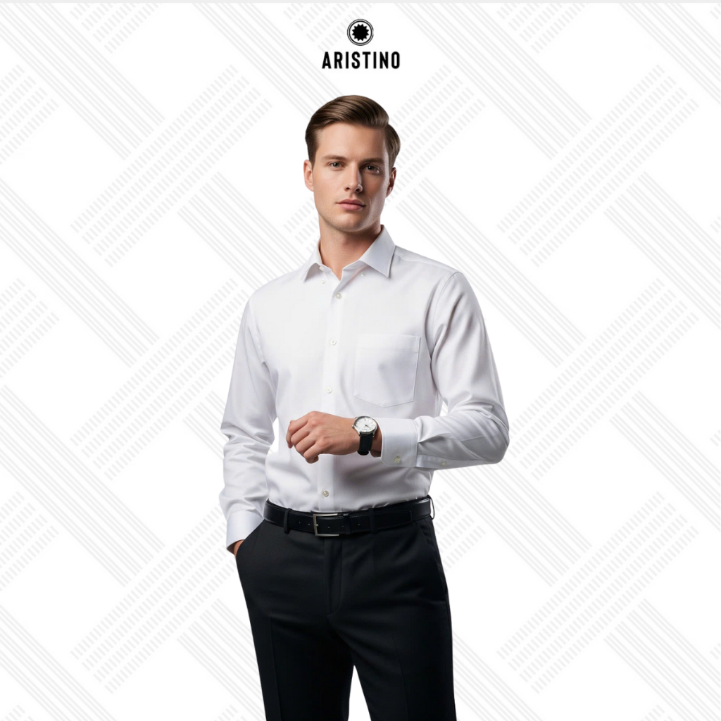  Áo sơ mi trắng nam dài tay ARISTINO  thanh lịch phom Regular fit dáng suông vừa dễ mặc - ALSR25 