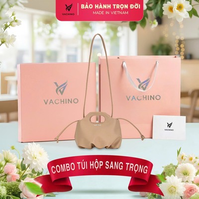 COMBO Hộp quà (Túi xách đeo chéo da nữ VACHINO-TX041 + Hộp + Túi Giấy + Túi rút đựng sản phẩm + Thiệp viết lời chúc)