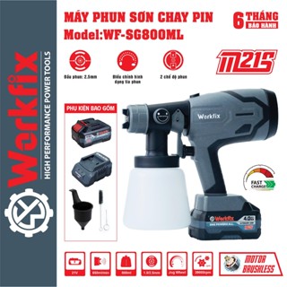  Máy phun sơn pin Workfix WF-SG800ML Lưu lượng phun 650ml phút Dung tích bình chứa 800ml Bảo hành chính hãng 
