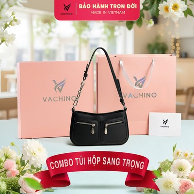 COMBO Hộp quà (Túi xách đeo chéo da nữ VACHINO-TX048 + Hộp + Túi Giấy + Túi rút đựng sản phẩm + Thiệp viết lời chúc)