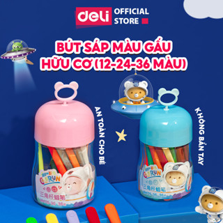 Bút sáp màu hữu cơ gấu con Deli - An toàn cho bé, không vấy bẩn tay - 12/24/36 màu - Tô màu, vẽ tranh học sinh trẻ em