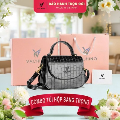COMBO Hộp quà (Túi xách đeo chéo da nữ VACHINO-TX059 + Hộp + Túi Giấy + Túi rút đựng sản phẩm + Thiệp viết lời chúc)