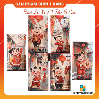   Set 6 Cái  Bao lì xì tết 2026 siêu dễ thương giấy cứng dày đẹp có kim sa 