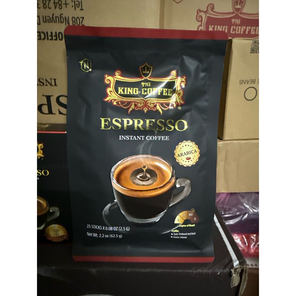 (KING_B25) Cà phê đen nguyên chất hòa tan espresso TNI king coffee -Bịch 25 gói