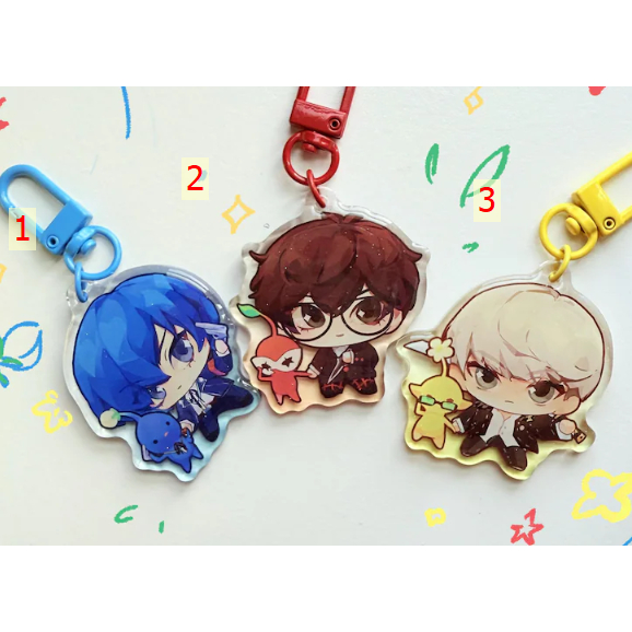 Persona x Pikmin Keychains | 2" x 2" Glitter Epoxy Keychain | Persona 3 4 5 Protagonists