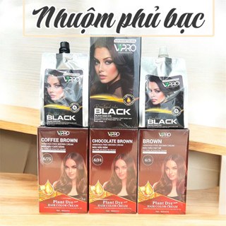Nhuộm Phủ Bạc Thảo Dược Cân Bằng Tóc ,Màu Đen ,Nâu Hạt Dẻ ,Nâu Socola 6/31 ,Nâu Cafe 6/75 ,Nâu Lạnh 8/17. VYPRO 500ml x2