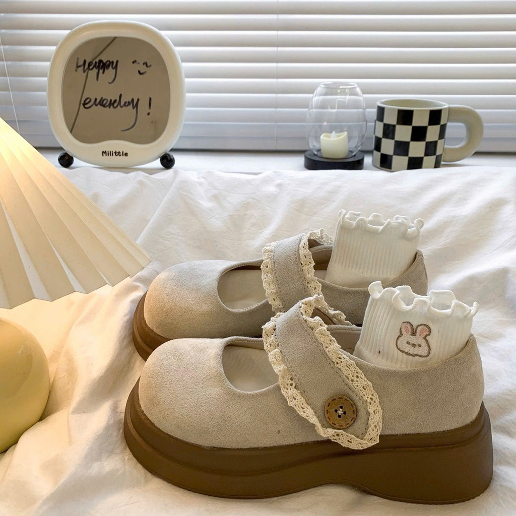 ( MaxLove Store ) Giày Nữ Mary Jane Búp Bê Da Cao Cấp Đế 5cn Siêu Nhẹ Phong Cách Vintage RENTREND